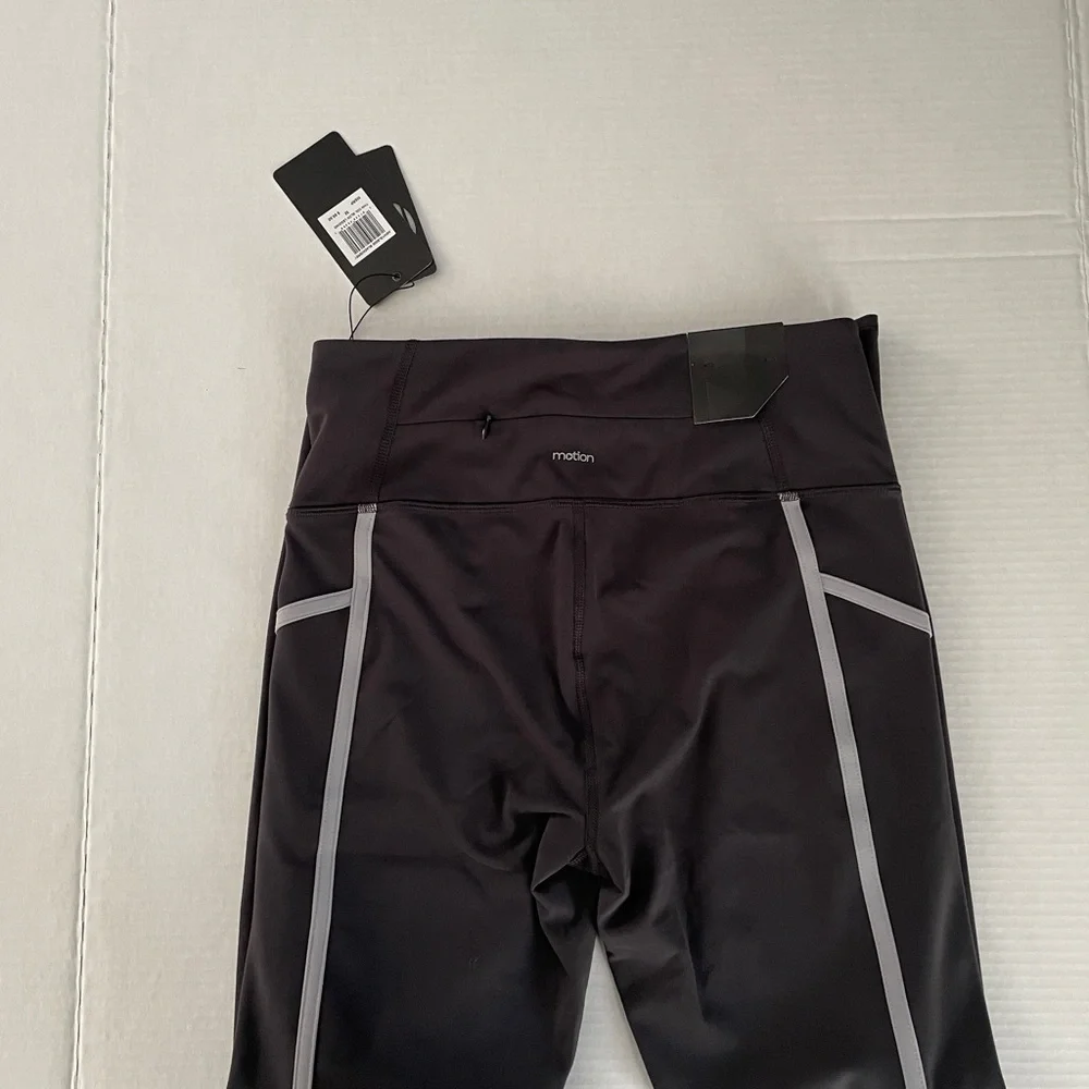 NWT Womens Medium Motion Brand Black Grey High Waist Ankle Length Leggings